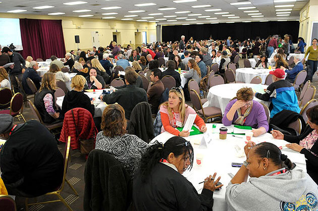 Hundreds of volunteers gathered Sunday at Earl Warren Showgrounds to participate in Common Ground Santa Barbara training for the area's three-day homeless census.