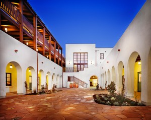 Outside view of the courtyard at night