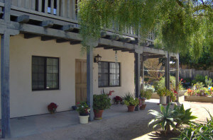 Outside shot of a building and its balcony