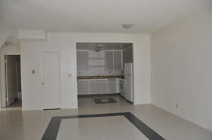 Inside of a Wilson Cottage, showing the living room and kitchen