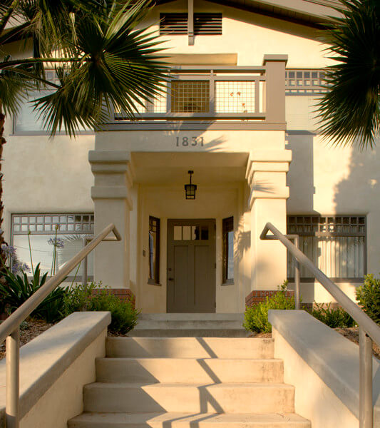 Outside view of the stairway leading to a unit