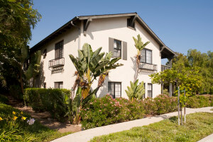 Outside shot of the unit building, including plants and trees