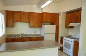 Inside a unit, showing the kitchen