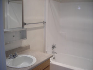 Inside a unit, showing the bathroom