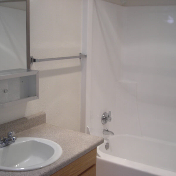 Inside a unit, showing the bathroom