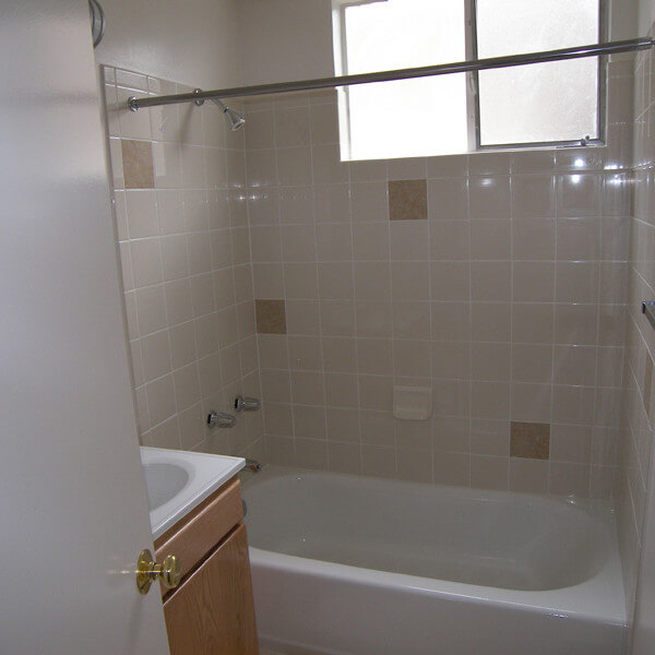 Inside a unit, showing the bathroom