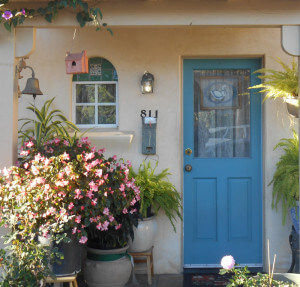 Outside view of the front door and porch of a unit