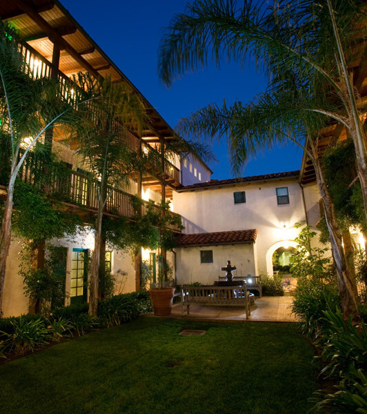 Outside view of the courtyard at night