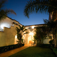 Outside view of the courtyard at night