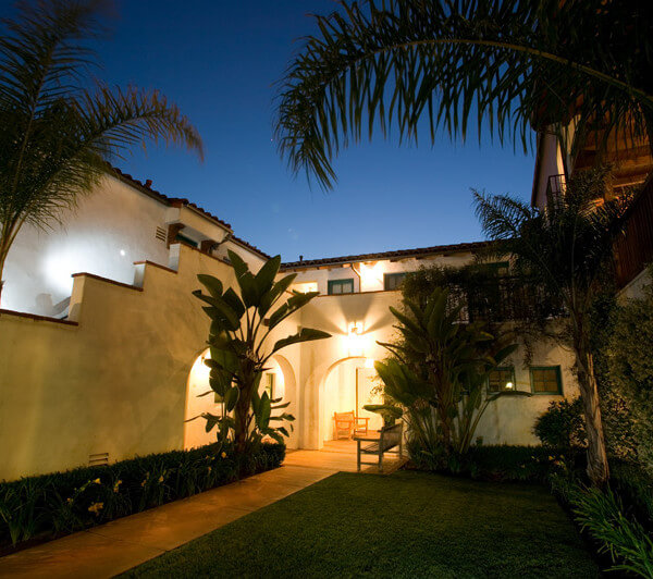 Outside view of the courtyard at night