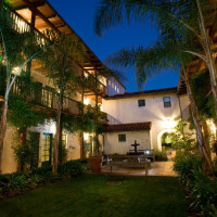 Outside view of the courtyard at night