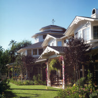 Outside shot of the grass and patios of the units