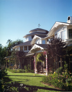 Outside shot of the grass and patios of the units