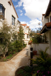 View of the walkway in front of the units