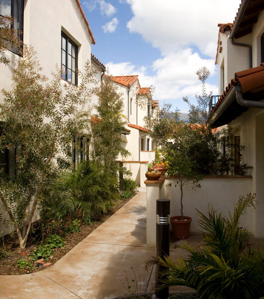 View of the walkway in front of the units