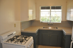 Inside the unit, view of the kitchen