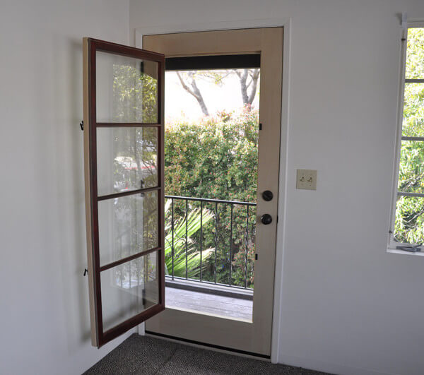 Inside a unit, view of the door leading outside