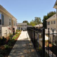 Outside view of a pathway in front of the units