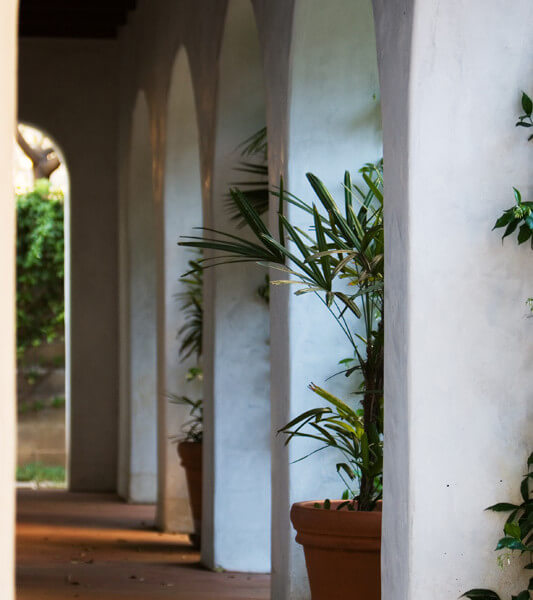 Outside shot of the hallway and pillars