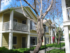 Outside view of the pathway in front of the units and balconies