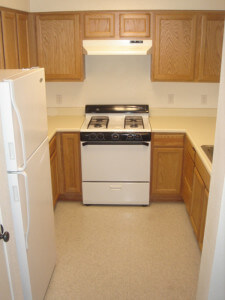 Inside of a Voluntario unit, showing the kitchen