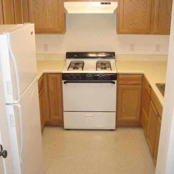 Inside of a Voluntario unit, showing the kitchen