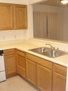 Inside of a Voluntario unit, showing the kitchen sink