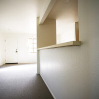 Inside of a Voluntario, showing a close-up view of the wall separating the living room from the kitchen