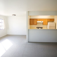 Inside of a Voluntario, showing the living room and kitchen