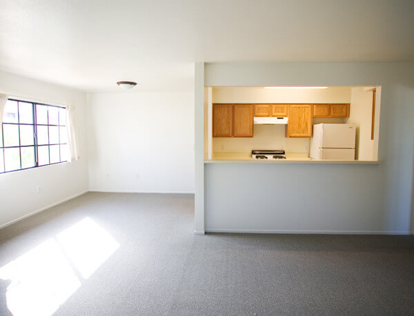 Inside of a Voluntario, showing the living room and kitchen