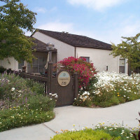 Flower bushes and a gate in front of a unit