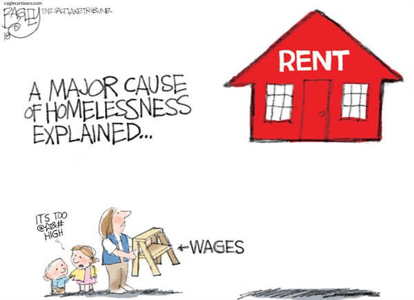 Cartoon graphic explaining cause of homelessness